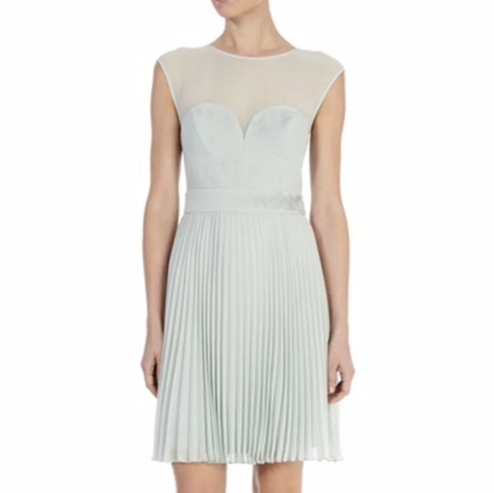 KAREN MILLEN Aqua Green Pleated Corset Style Cocktail Party Dress Size 8
